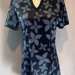 Ben Hogan Black and Blue Floral V-Neck Dress Size XS NWT